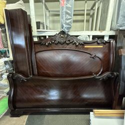 Eastern King Sleigh Bed Frame Set - Mahogany Finish Wood Headboard, Footboard, Side Rails