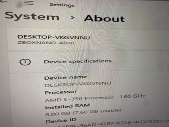 Zotac Zbox Nano - AD10 - 256G SSD - 8GB Ram - Win 11 Pro - Wi-Fi