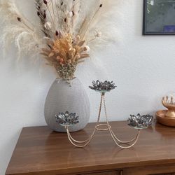 3 Candle Stick Holder. Flowered/glass