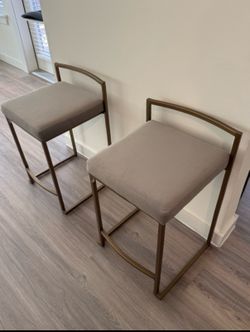 (2) Harlowe Counter Height Barstools Creme - Crosley: Plush Velvet, Steel Frame