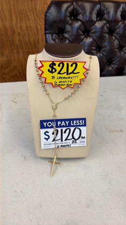 14K Gold Two-Tone Rosary Necklace with Cross