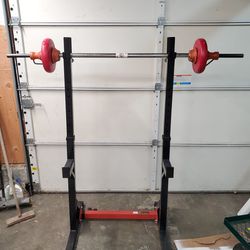 Adjustable Rack With Barbell And Weights 