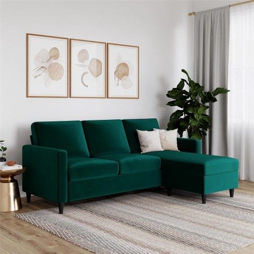 New DHP Cooper Reversible Sectional Sofa, Green Velvet.