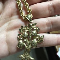 10k Gold Money Tree Pendant And Chain
