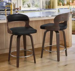 2X Black 26” Swivel Faux Leather Barstools 