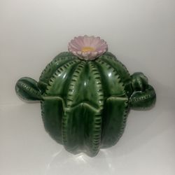 Ceramic Succulent Cactus Flower Cookie Jar