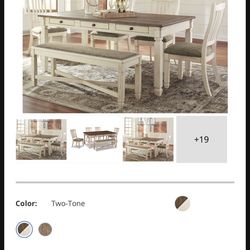 Ashley Bolanburg Table Set -Table, 2 benches, 2 chairs