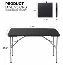 4Ft Folding Card Table, Outdoor Foldable Small Portable Plastic Dining Picnic Cookout Table w/Handle