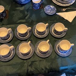 Churchill Blue Willow cups and saucers- Made in England 