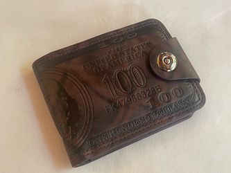 Embossed $100 Dollar Bill Leatherette Bifold Wallet with Snap Closure