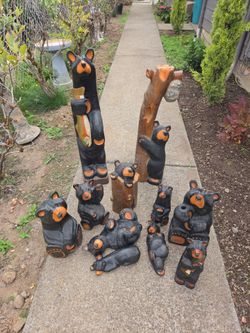 Hand-Carved Wooden Black Bear Sculpture Collection