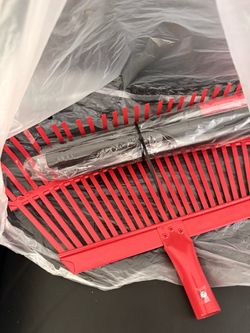 Red Plastic Leaf Rake with Handle