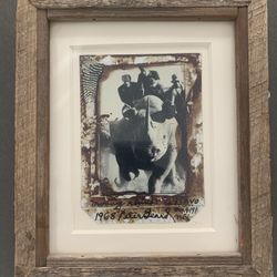 Original Owner Vintage Peter Beard Art 6by4 Inch 1968 Polaroid In 8by10 Wooden Frame Rhinos In Africa Signed 