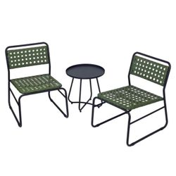 Kinger Home 3-Piece Outdoor Patio Bistro Table and Chairs Set of 2, Rattan Wicker Cast Aluminum Patio Furniture, Green