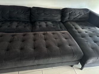 Navy Blue Tufted Sectional Sofa with Chaise