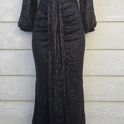 long sequined dress, shiny black Size L