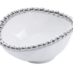 Pampa Bay Salerno Round  Condiment Bowl Small White Silver Bead Trim 4x3.25x2