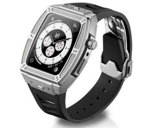 RYUEUYA Luxury Stainless Steel Case Rubber Band For Apple Watch 44/45mm