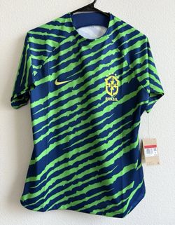 Nike Women L Brazil Pre-Match Soccer Jersey DM9565-491 Green Blue Tiger Stripes