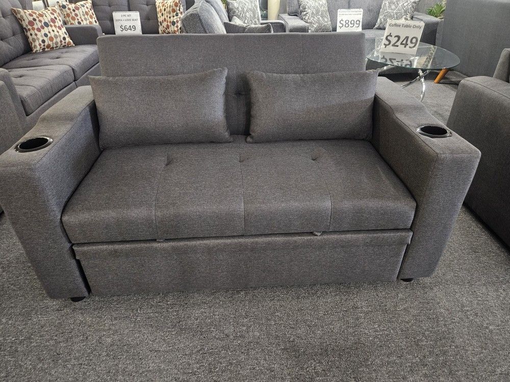 Brand New Dark Gray Linen Twin Size Sofa Pullout