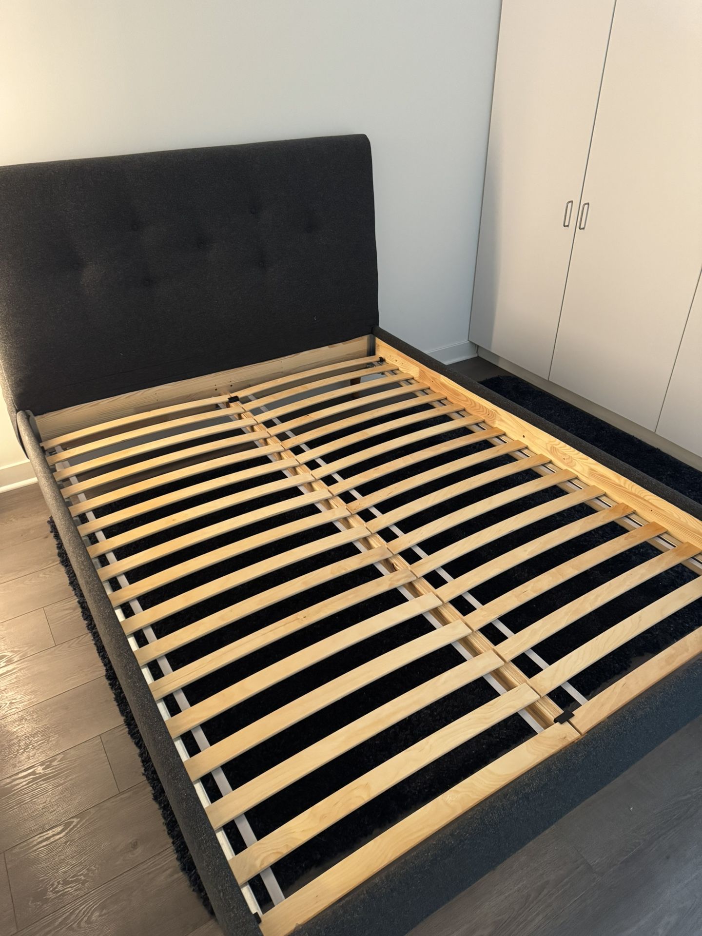 IDANÄS Upholstered Queen Bed Frame – Dark Gray – Excellent Condition