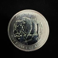 Canada 1 oz Silver 2013 Wildlife Series Wood Bison Fine $5 Coin