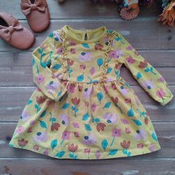 18MOS MUSTARD YELLOW FALL FLORAL LONG-SLEEVE KNIT DRESS