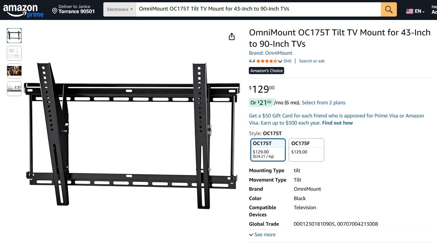 OmniMount Tilt TV Mount 43-90 Inches