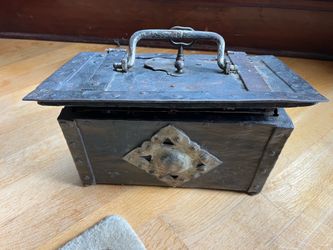 Antique Cast Iron & Steel Lock Box / Strong Box