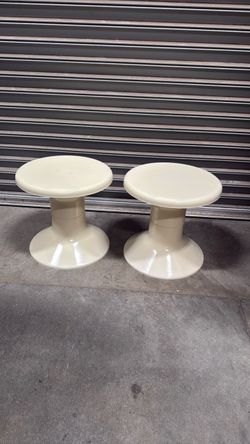 2 MCM Space Age Pedestal Tables 16” tall 17” diameter