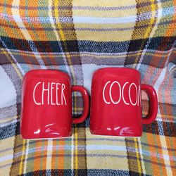 Rae Dunn "Cocoa" and "Cheer" Mug Set.