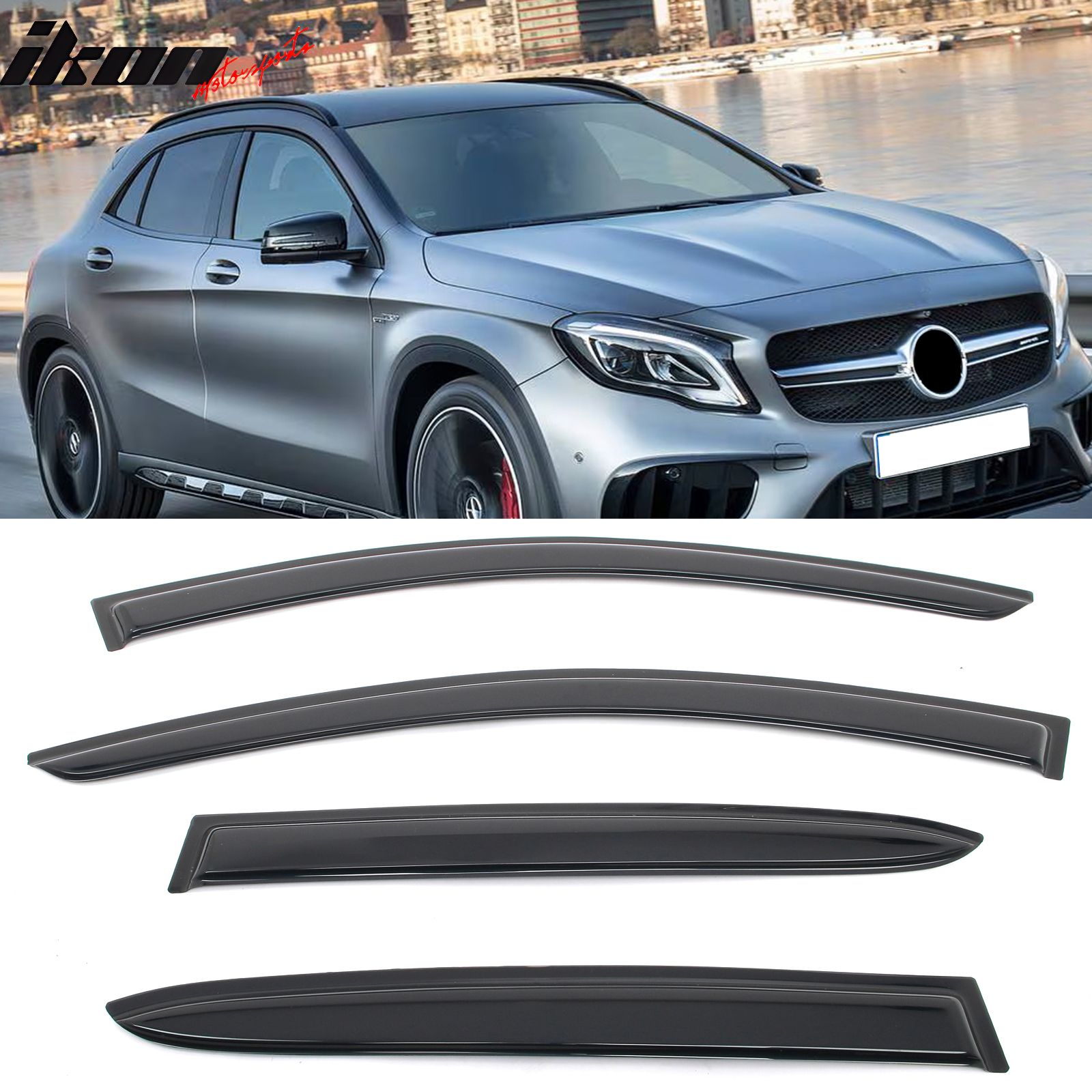 Fits 2015-2020 Benz X156 GLA Class Window Visors Vent Sun Guards Deflectors Tape-On