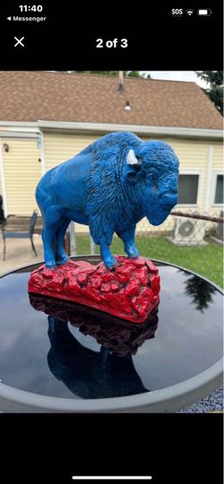 Blue Bison Buffalo Figurine Statue