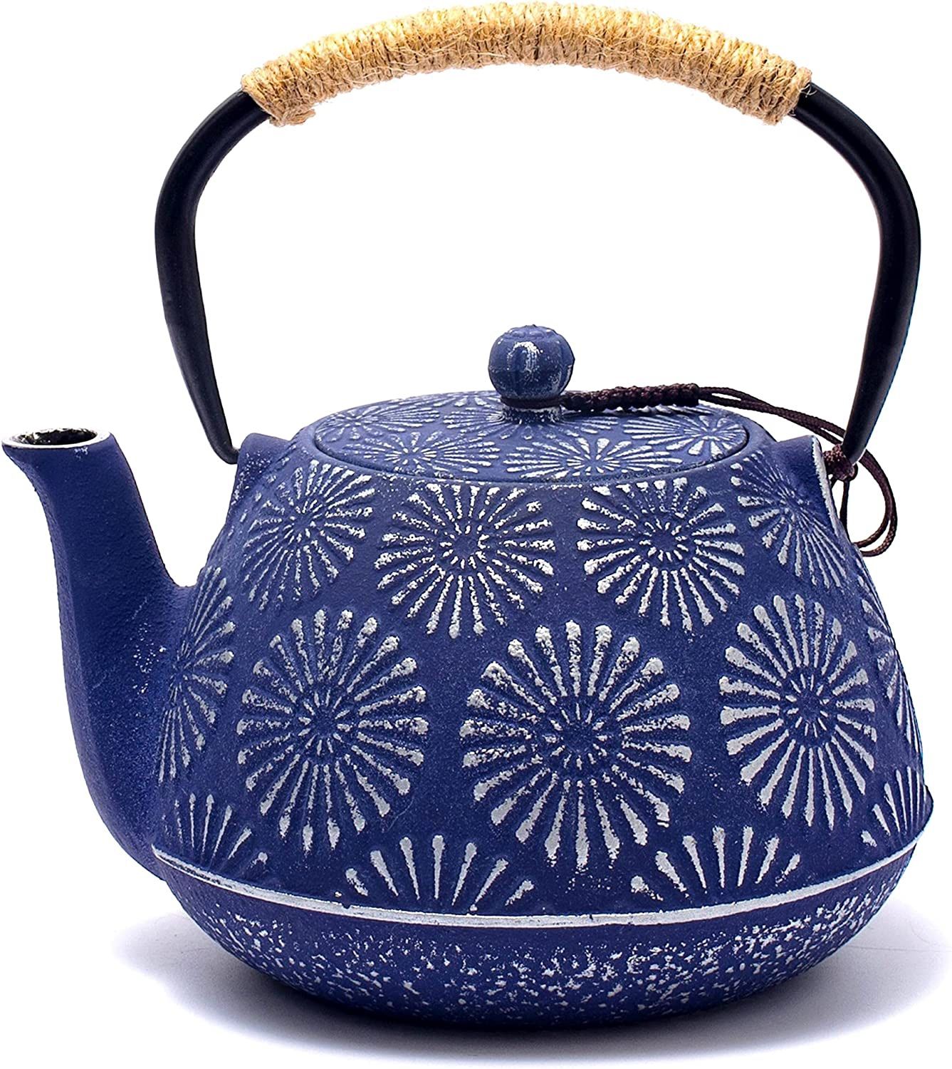 Cast Iron Teapot, Large Capacity 40oz Tea Kettle with Infuser for Stove Top, Sakura Design Japanese Tea Pot for Loose Leaf Coated with Enameled Interi