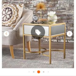 Mirrored Side Table with Gold Iron Frame