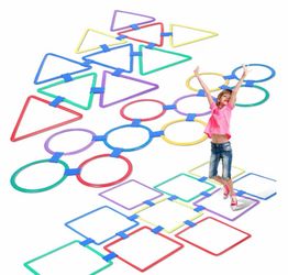 (B-41) Liliful 3 Set Hopscotch Ring Game, 30 Pcs Agility Rings with 45 Connectors & 3 Storage Bags, Multicolor Hopscotch Squares Triangle Obstacle Cou