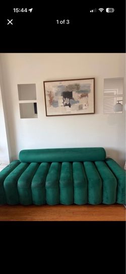 Green Velvet Channel Tufted Sofa