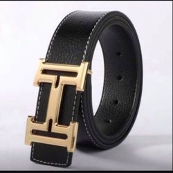 H men belt one size adjustable.  black Gold Buckle 