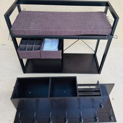 NEW Shoe Bench w/ Cushion & Wall Mounted Coat Rack w/ Storage Space $50 - Comes with +++ 