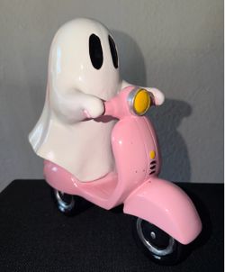 Viral Ghost Riding Pink Moped Halloween Figurine Pumpkin NEW 10”