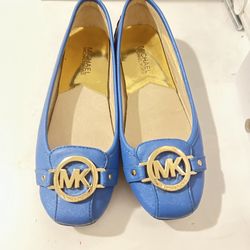 Pre-Owned Michael Kors Ballerina Flats - Blue Saffiano Leather Size 7
