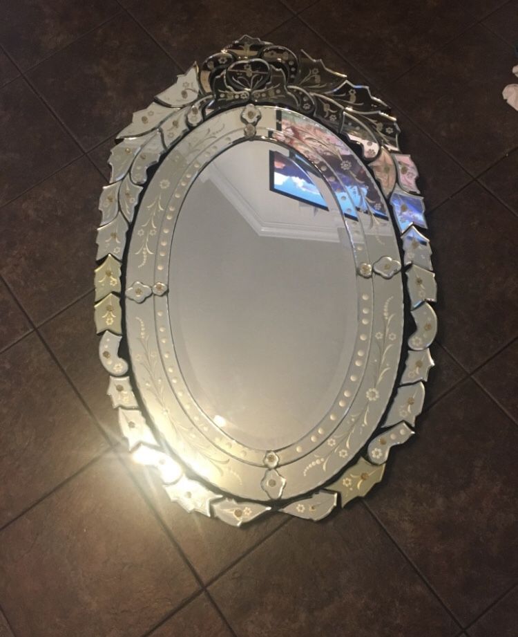 French Venetian Glass Wall Mirror Arched Oval French Antique Style