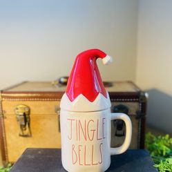 Rae Dunn Artisan Collection Jingle Bells Large Mug With Santa Hat