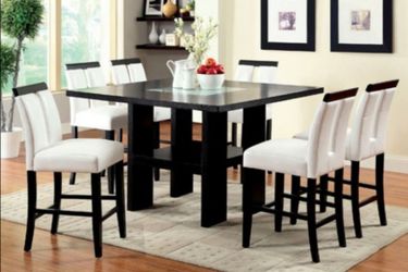 Brand New Black & White 7pc Counter Height Dining Table Set w LED Lights