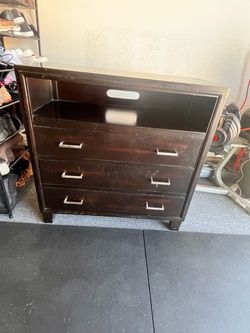 Dark Wood 3-Drawer Dresser with Open Shelf