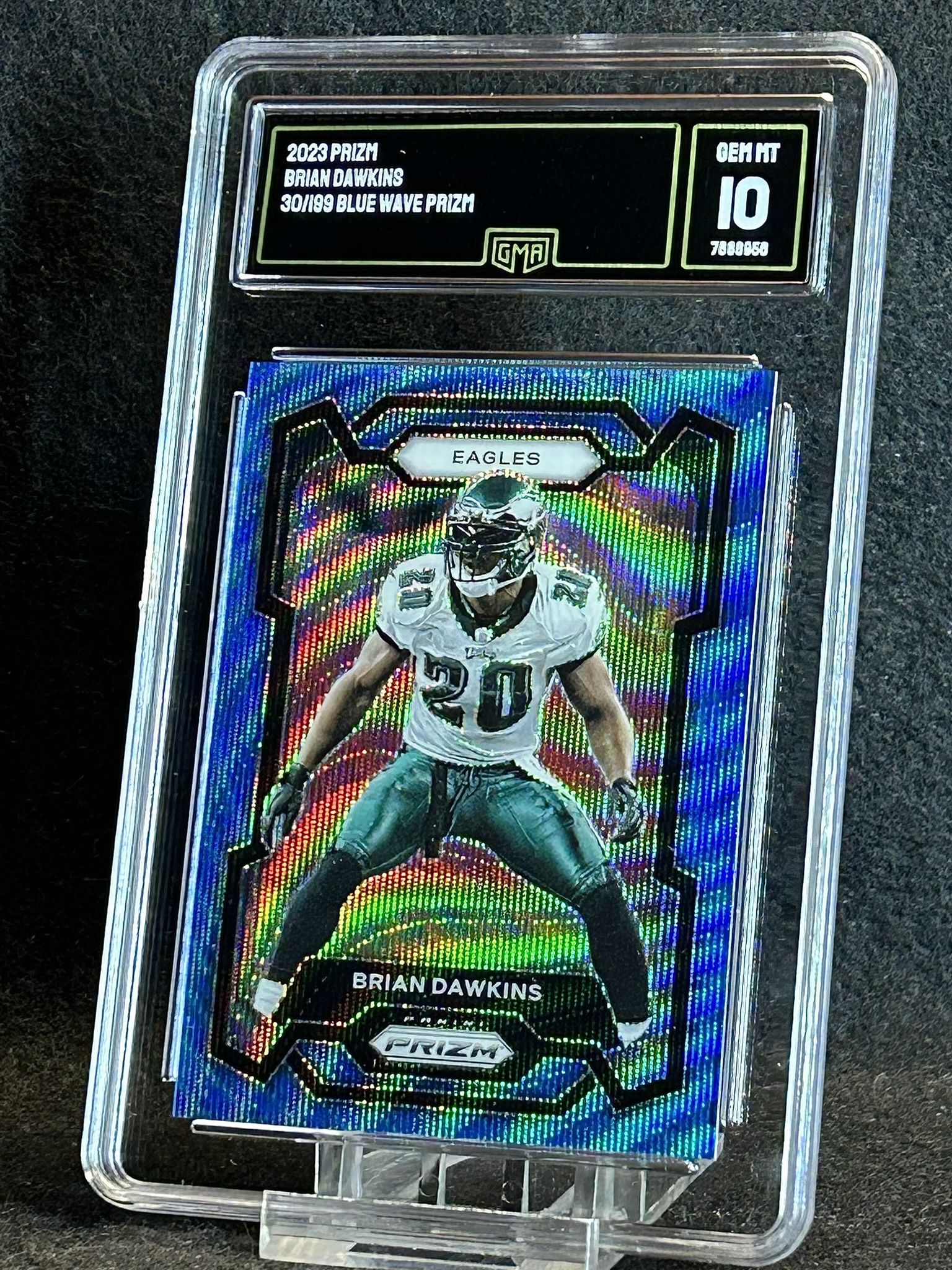 2023 Prizm 💥 Brian Dawkins 💥 Blue Wave Prizm 30/199 GMA 10 💎 Mint - Philadelphia Eagles