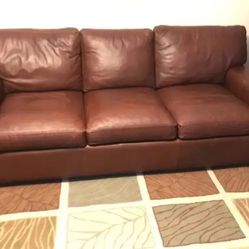 LARGE RED BROWN GENUINE LEATHER SOFA