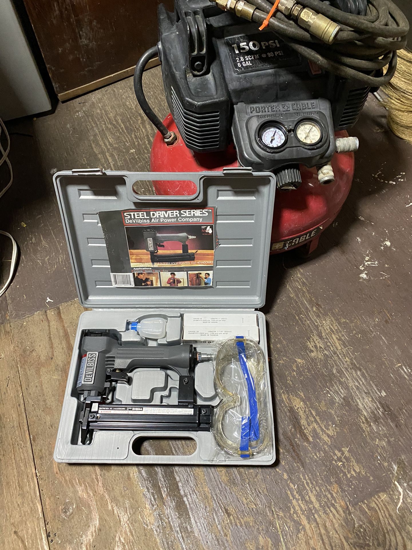 6 gal air tank and nail gun and wire
