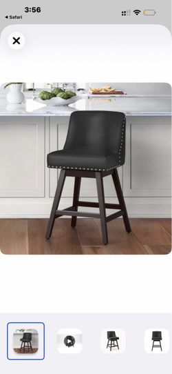 Black Leather Counter Stool with Nailhead Trim