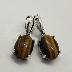 Natural Tiger's Eye Silver Earrings 